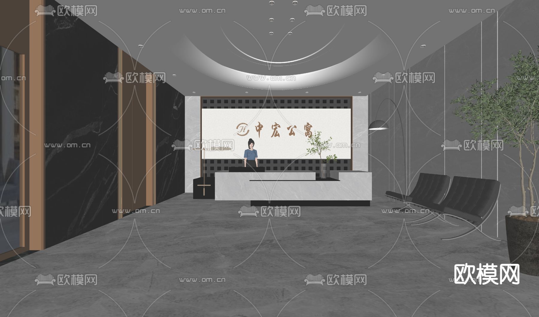公寓前台大堂su模型下载（渲染图1）
