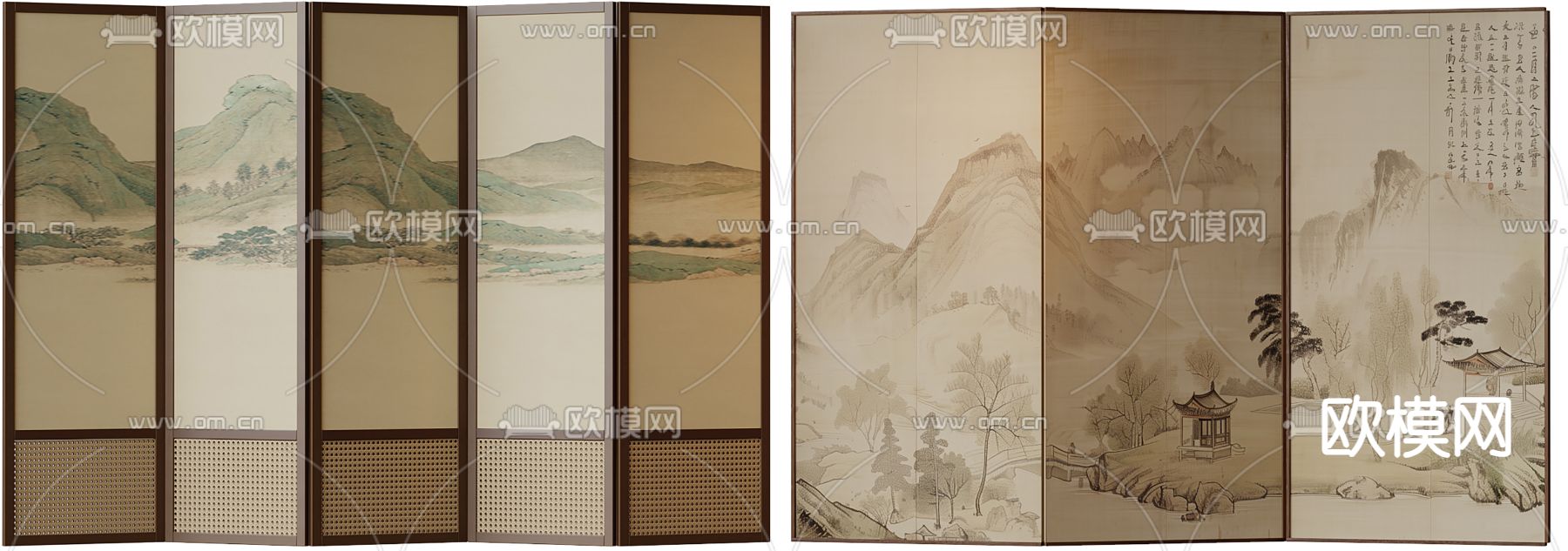 新中式屏风隔断 折叠屏风3d模型下载