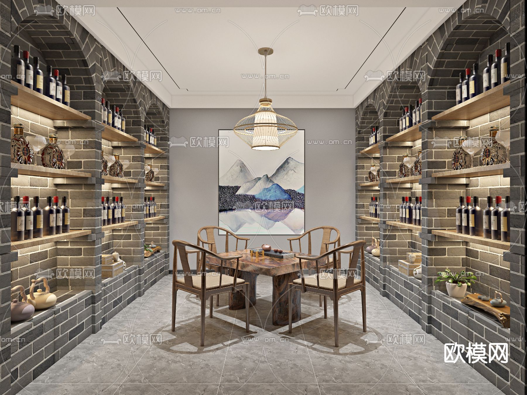 中式酒店餐厅包房3d模型下载