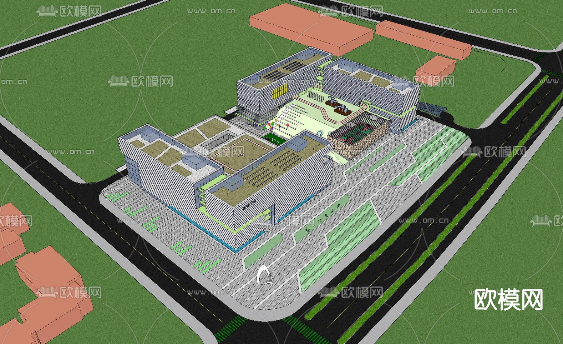 产业园鸟瞰 空中绿化su模型下载（渲染图1）