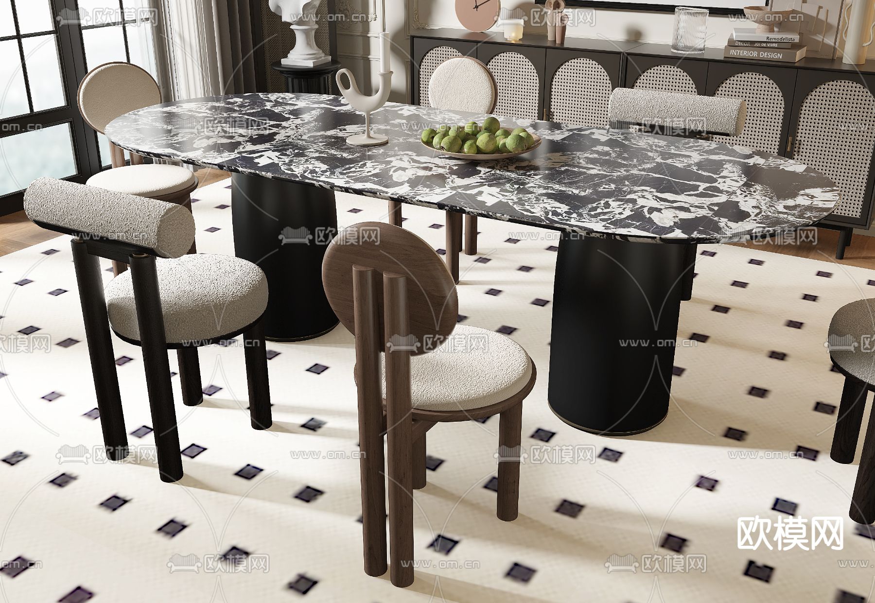 法式餐桌椅3d模型下载