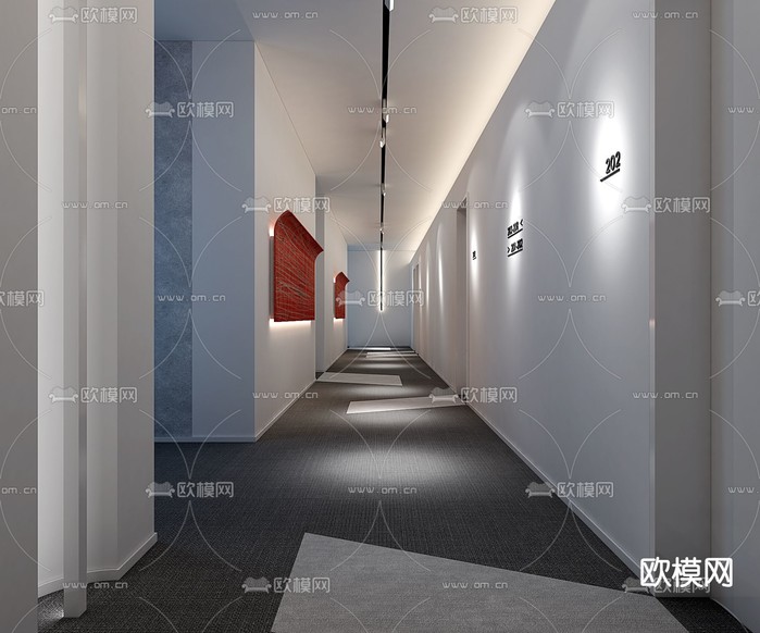 现代酒店走廊过道3d模型下载
