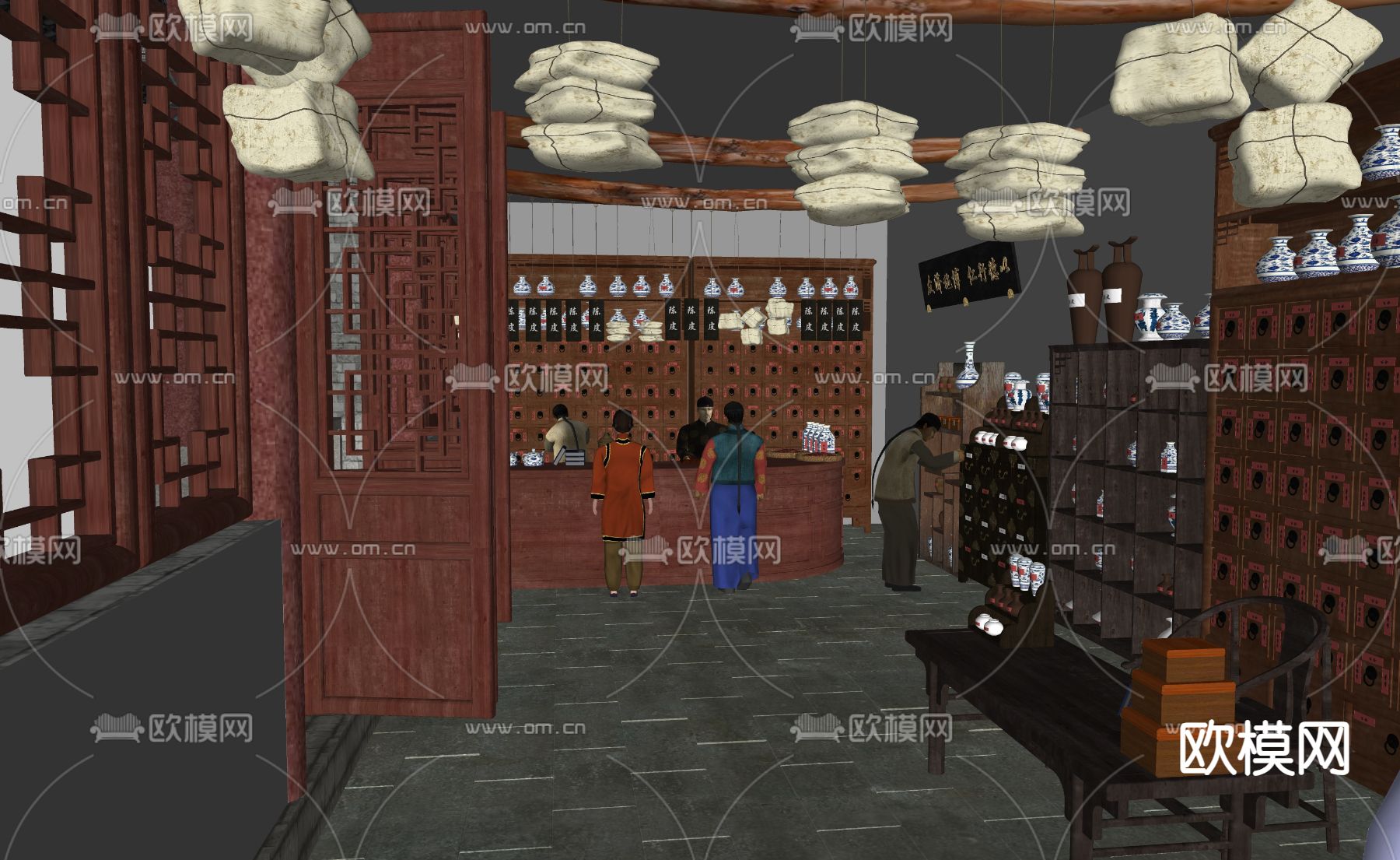 中式药房 中药铺su模型下载（渲染图3）