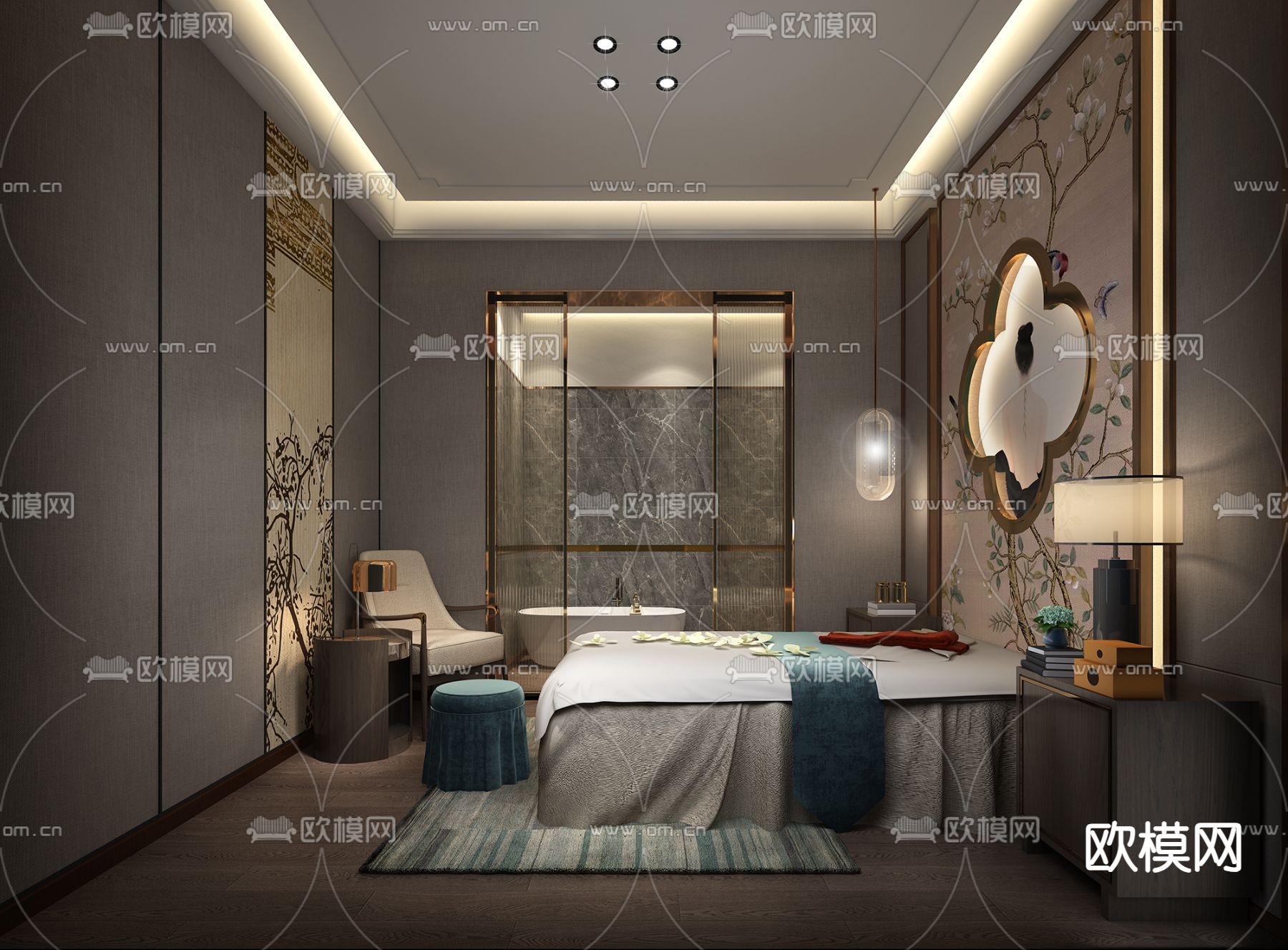 新中式SPA护理房 美容院3d模型下载