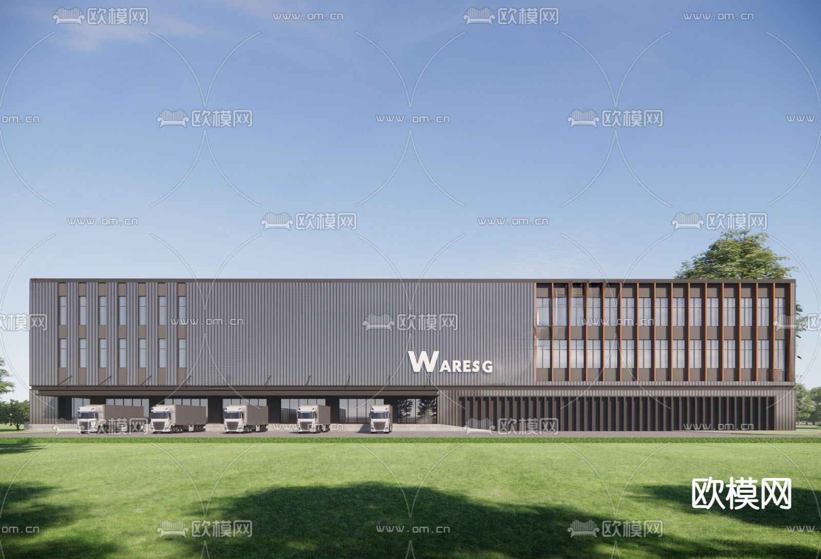 现代物流仓库 库房 厂房su模型下载（渲染图3）