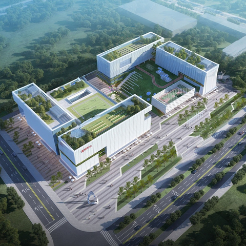  产业园鸟瞰 空中绿化su模型 