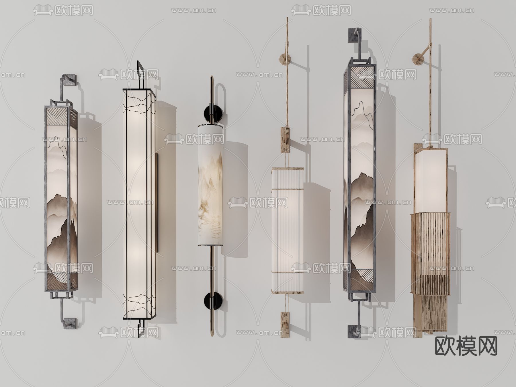 新中式壁灯su模型下载（渲染图2）