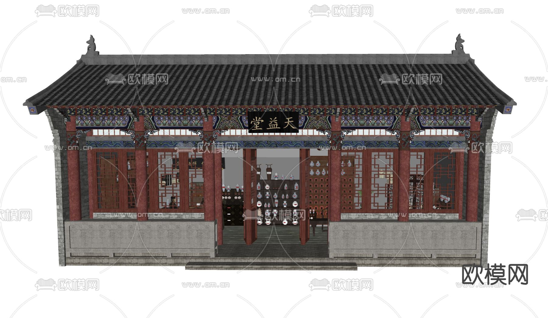 中式药房 中药铺su模型下载（渲染图1）