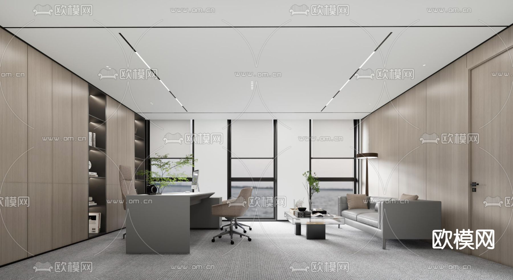 现代经理办公室 总裁办公室su模型下载（渲染图2）
