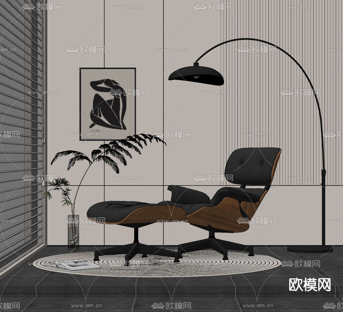 现代休闲椅 躺椅su模型下载（渲染图1）