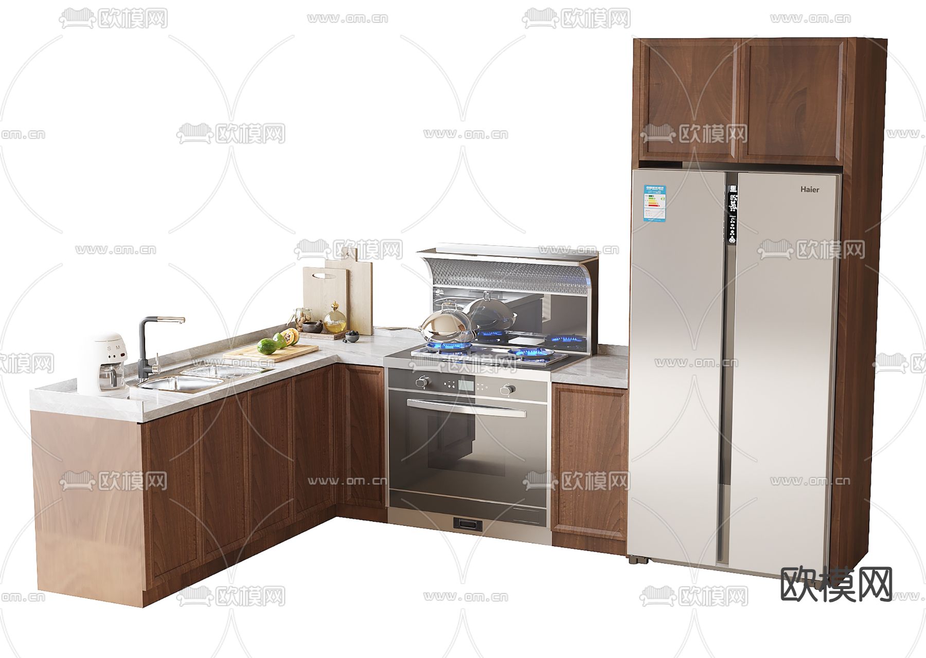 新中式橱柜 灶台 厨房用品3d模型下载