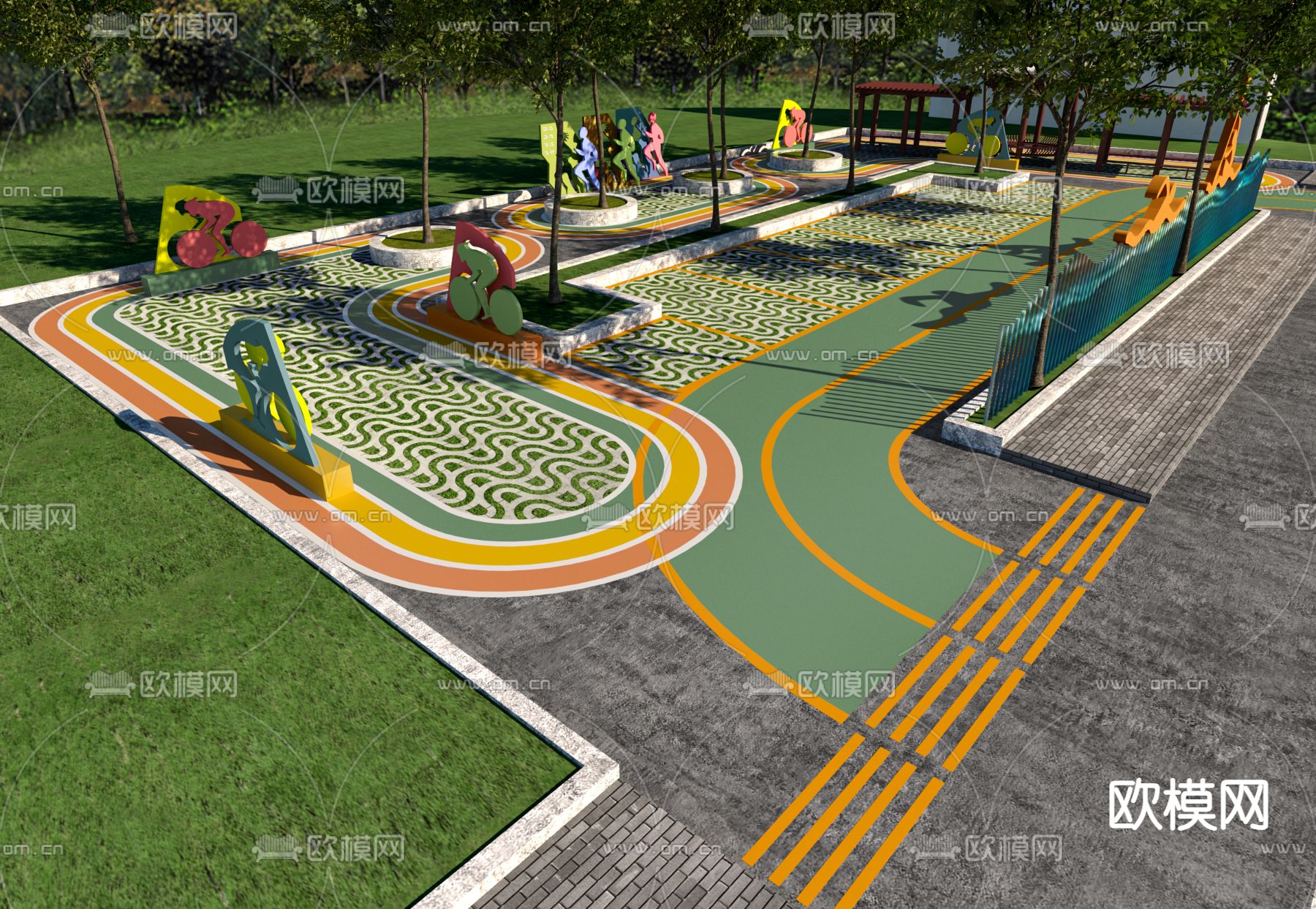 现代公园景观3d模型下载