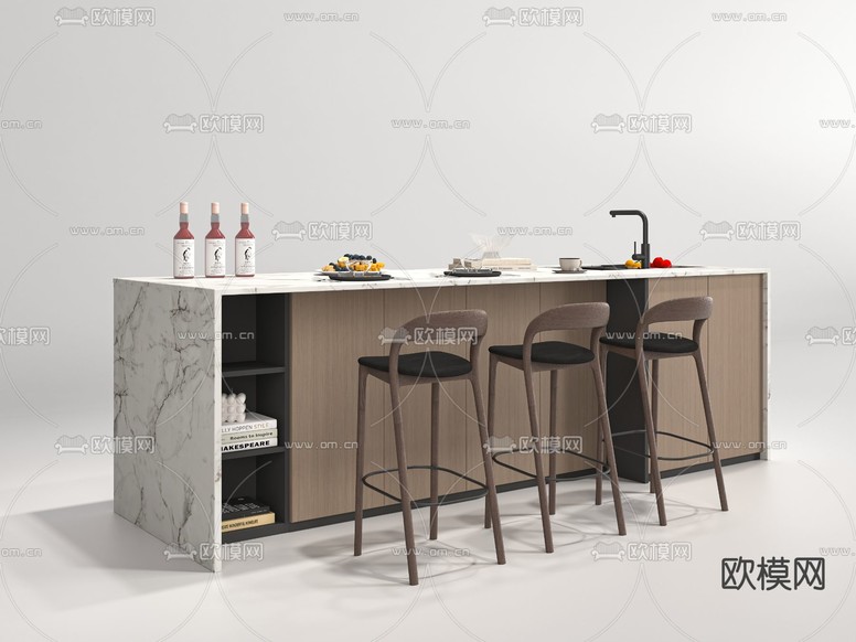 吧台 岛台餐桌椅3d模型下载