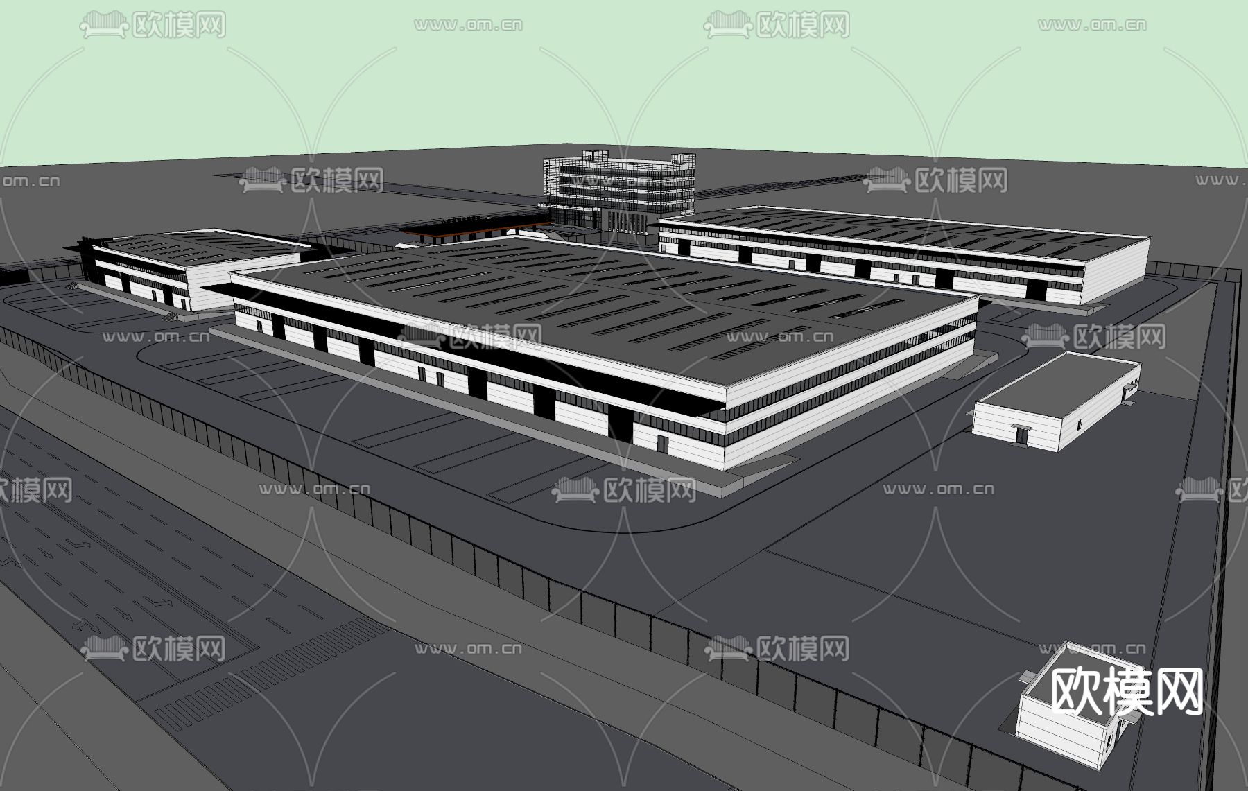 现代物流仓库 库房 厂房su模型下载（渲染图1）