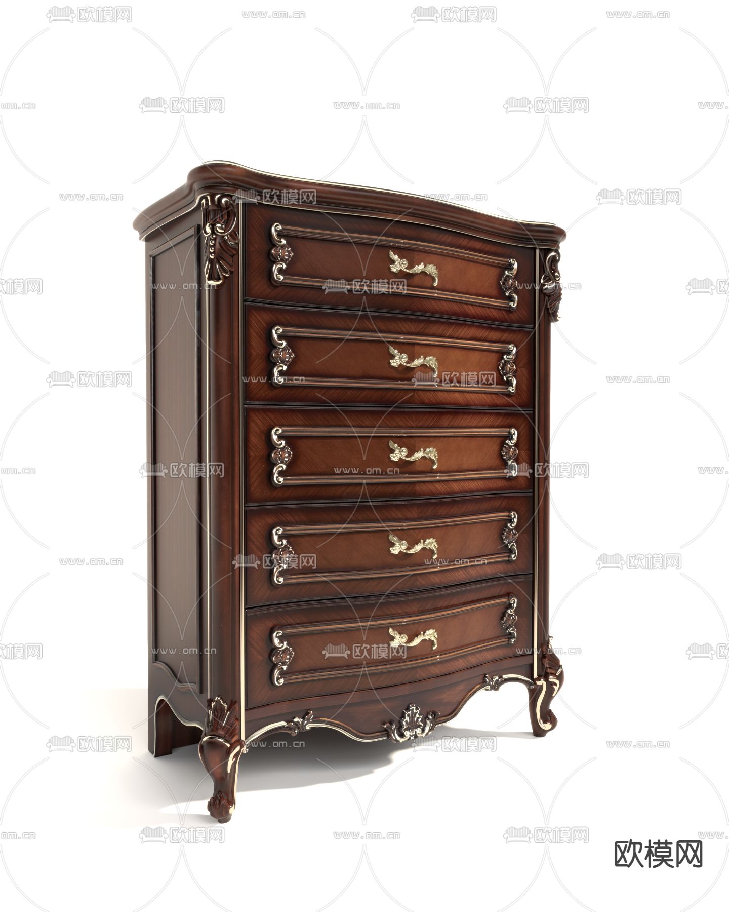 欧式五斗柜3d模型下载（渲染图1）
