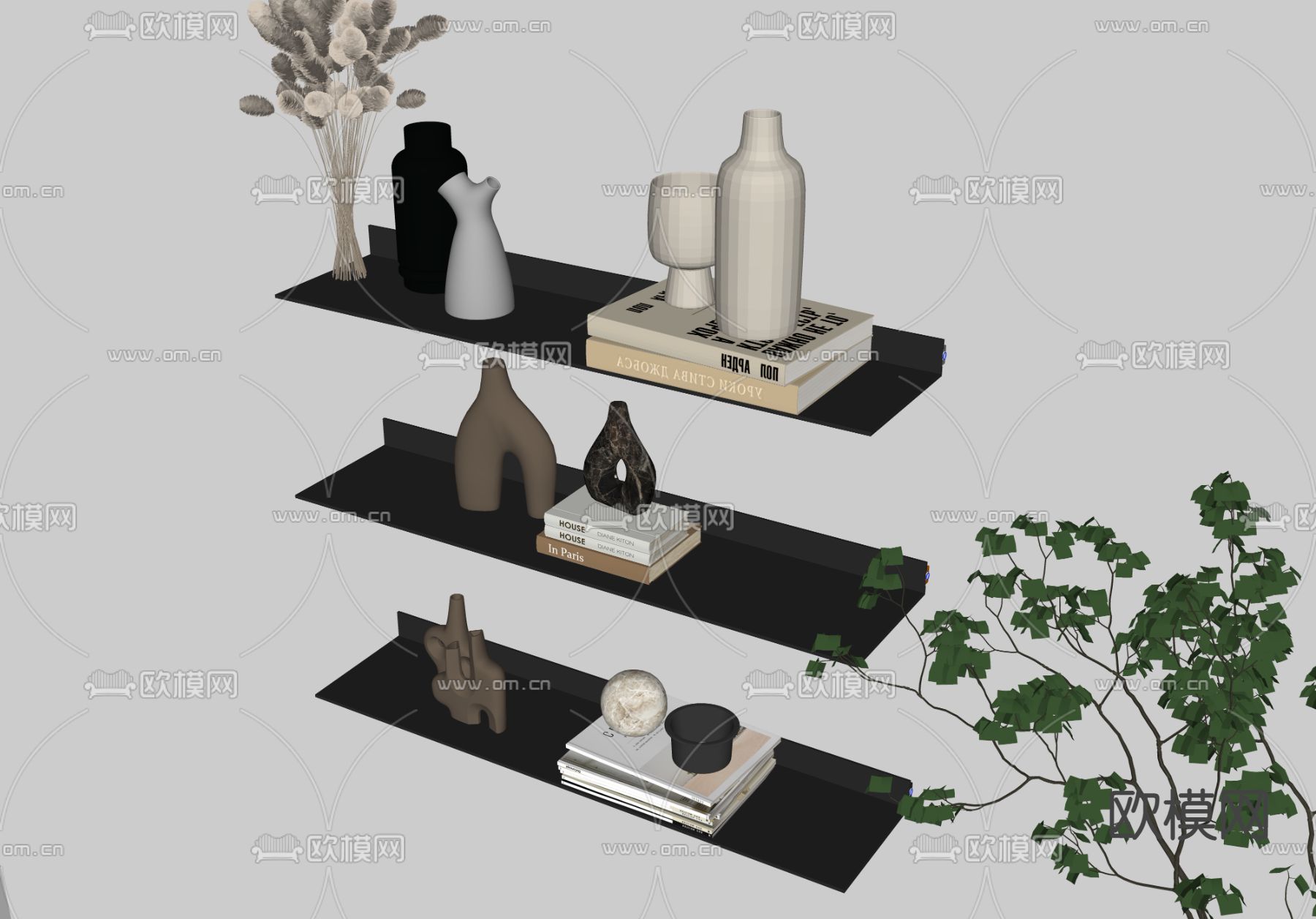 现代书架 隔板su模型下载（渲染图1）
