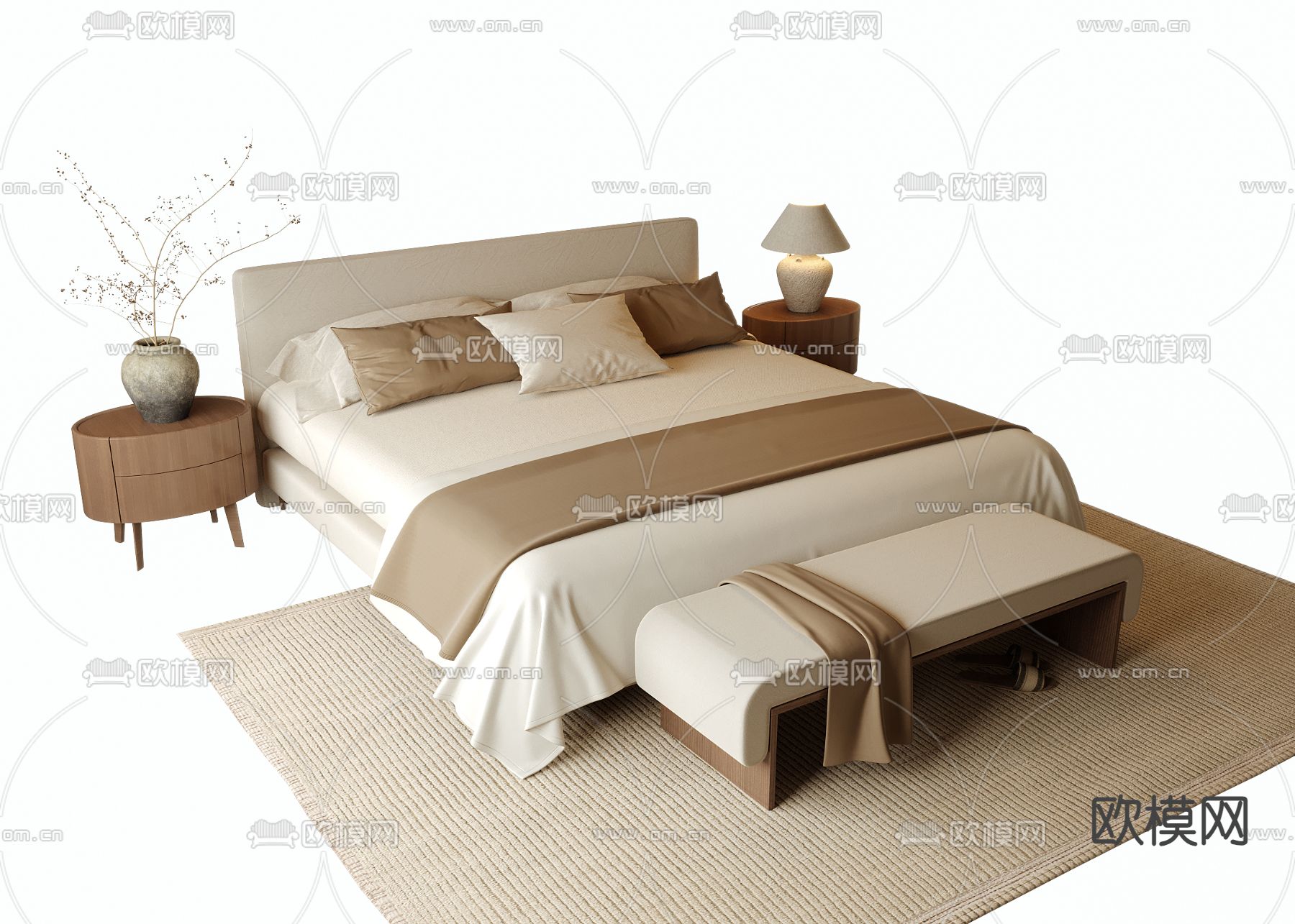 侘寂双人床3d模型下载