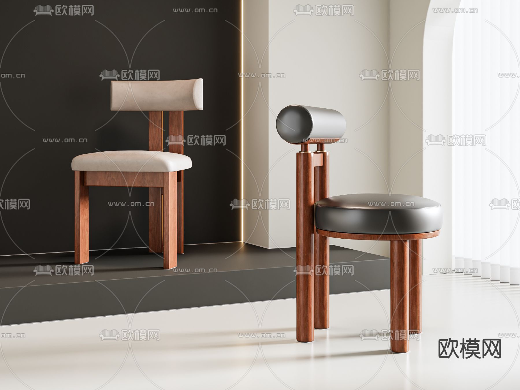 中古风单椅su模型下载（渲染图2）