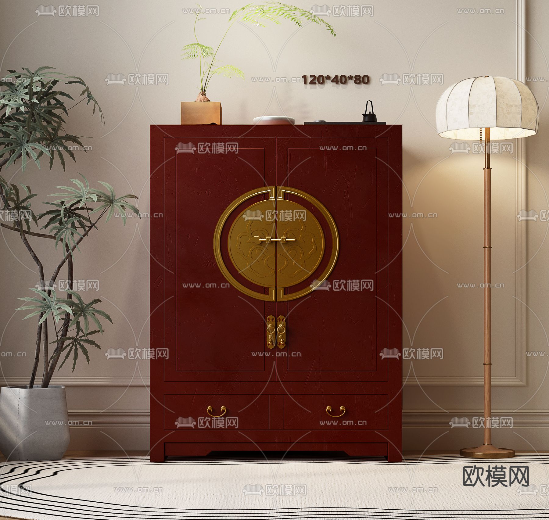 新中式装饰柜 边柜3d模型下载