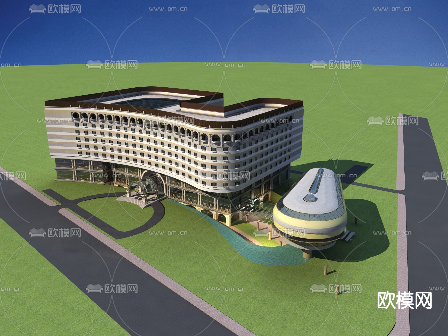 欧式商场外观3d模型下载（渲染图2）