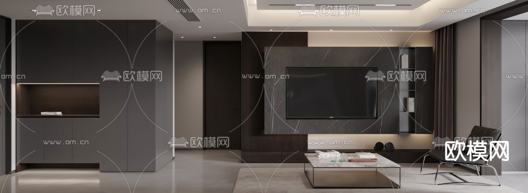 高级灰客餐厅3d模型下载（渲染图2）