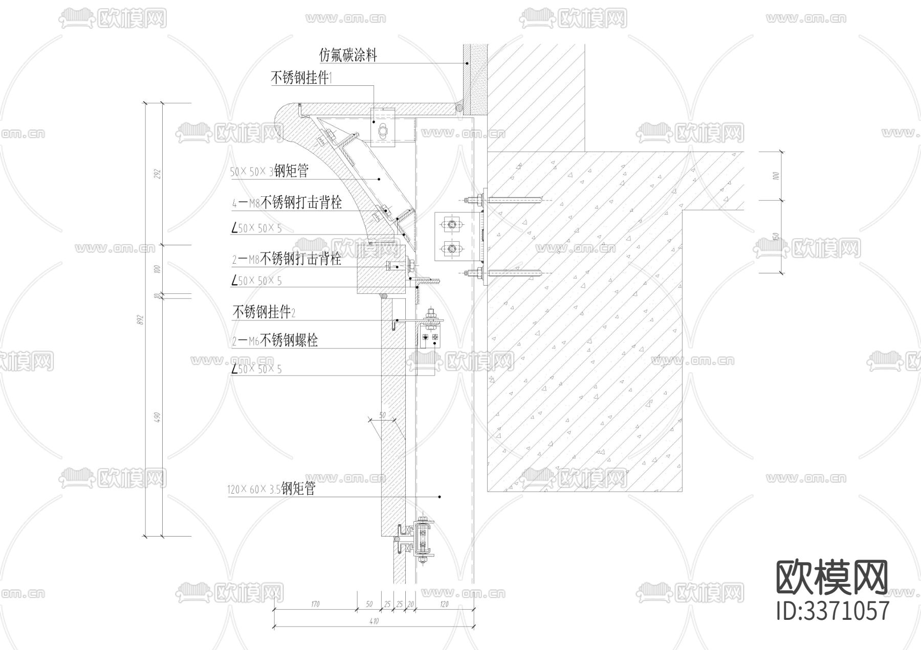 详细的外装节点 吊挂节点 石材柱cad大样图下载（渲染图2）