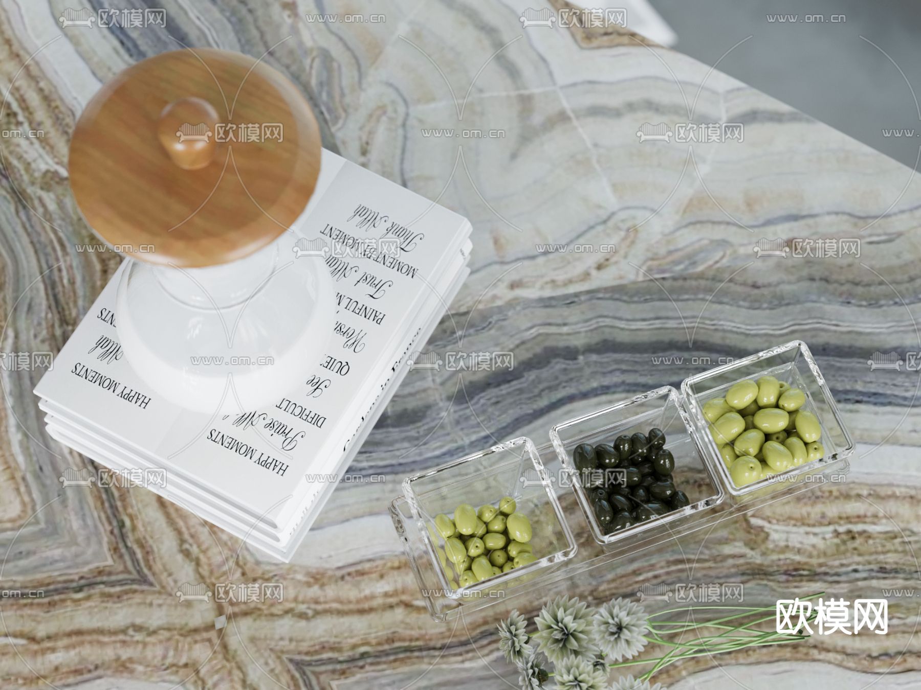 现代桌面摆件 水壶 书籍 果盘 枣子3d模型下载