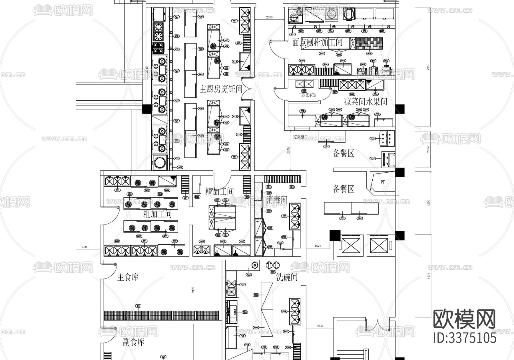餐饮餐厅CAD图库下载（渲染图3）