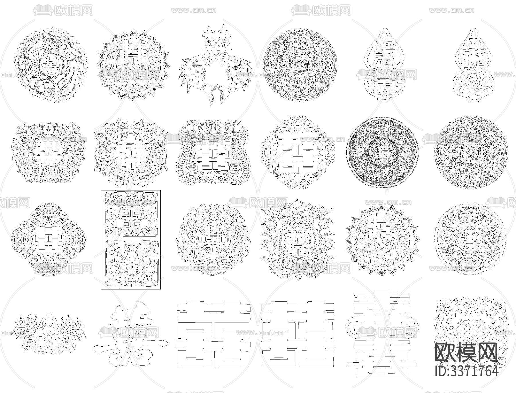 中式福禄寿喜字CAD图库下载（渲染图10）