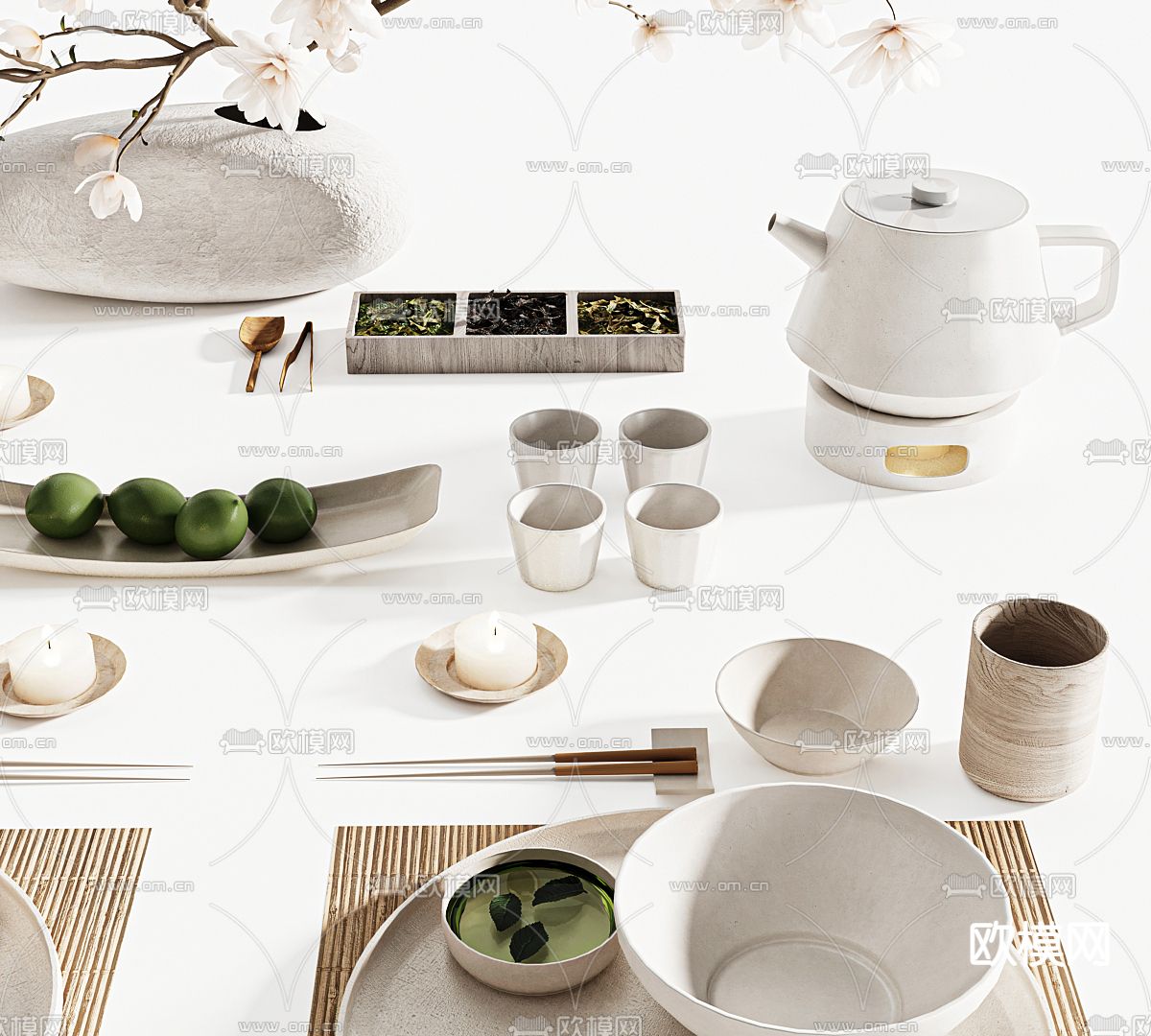 日式餐具 餐盘 餐布3d模型下载（渲染图3）