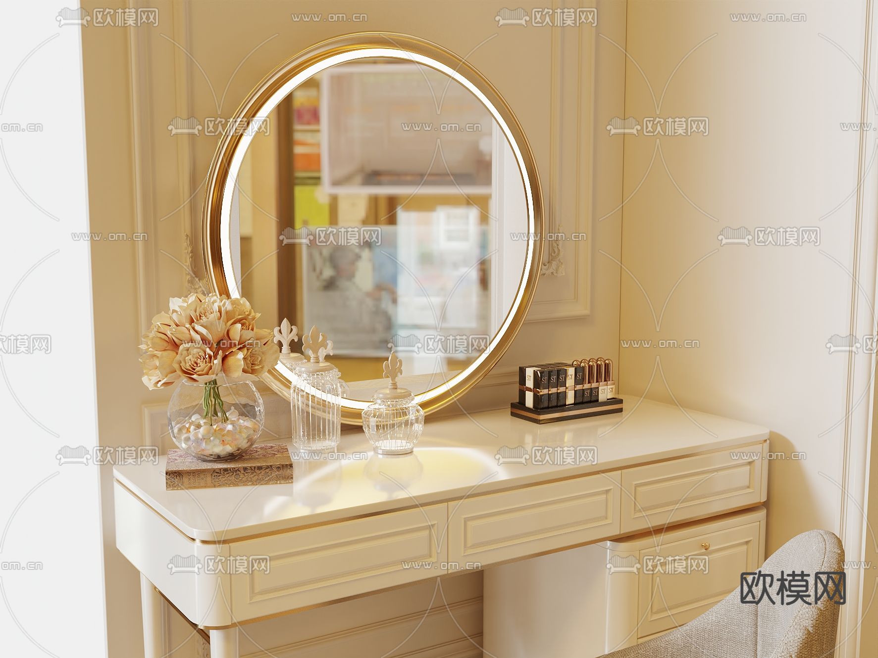 法式梳妆台 梳妆镜3d模型下载