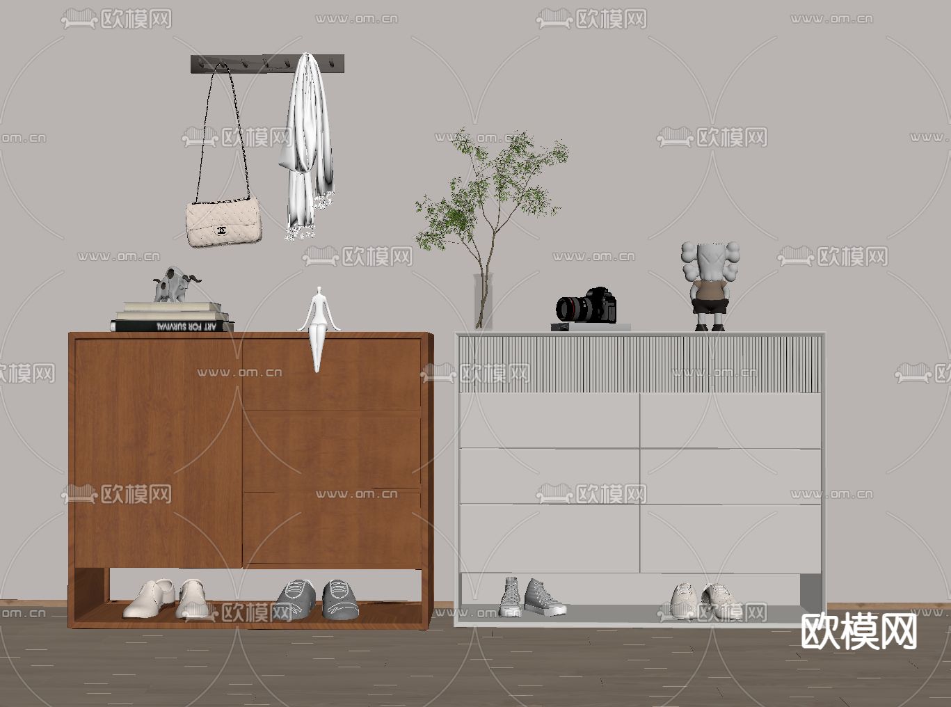现代玄关柜 鞋柜su模型下载（渲染图1）