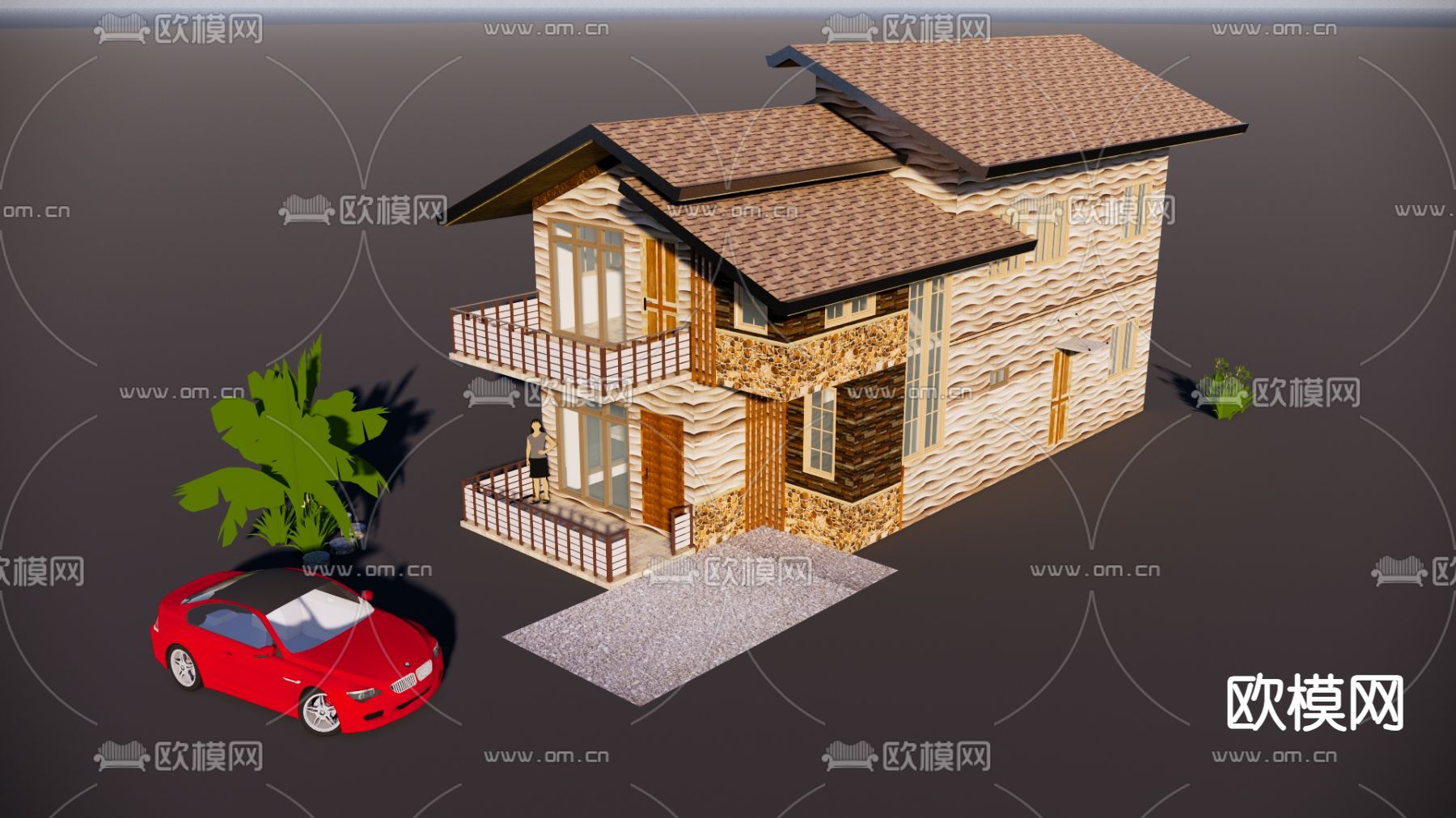 侘寂独栋别墅su模型下载（渲染图4）