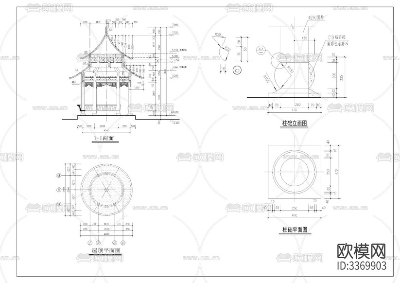 古建筑圓亭cad施工圖下載(渲染圖1)