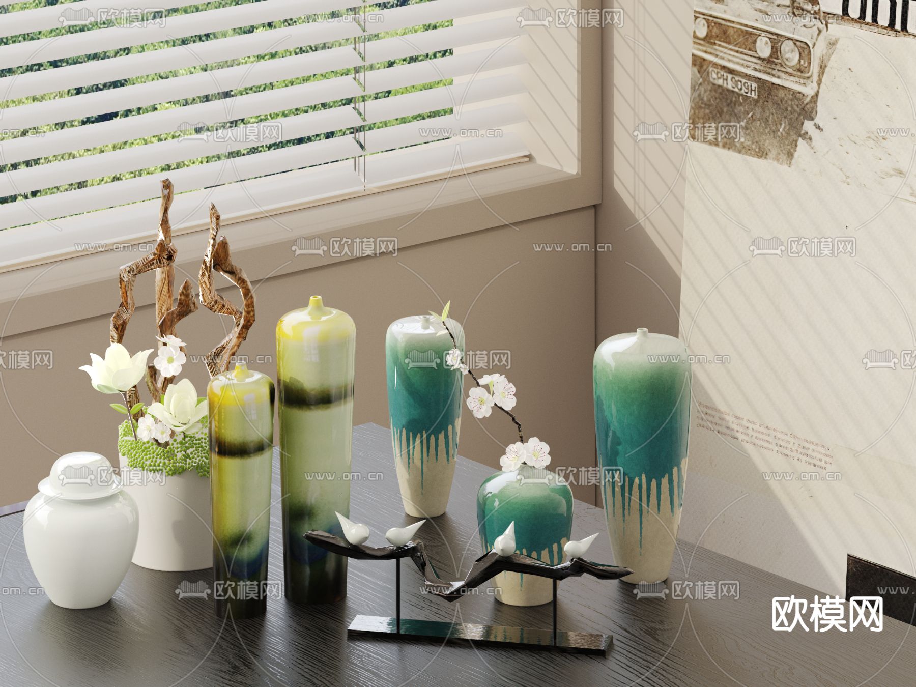 新中式陶瓷摆件su模型下载（渲染图2）