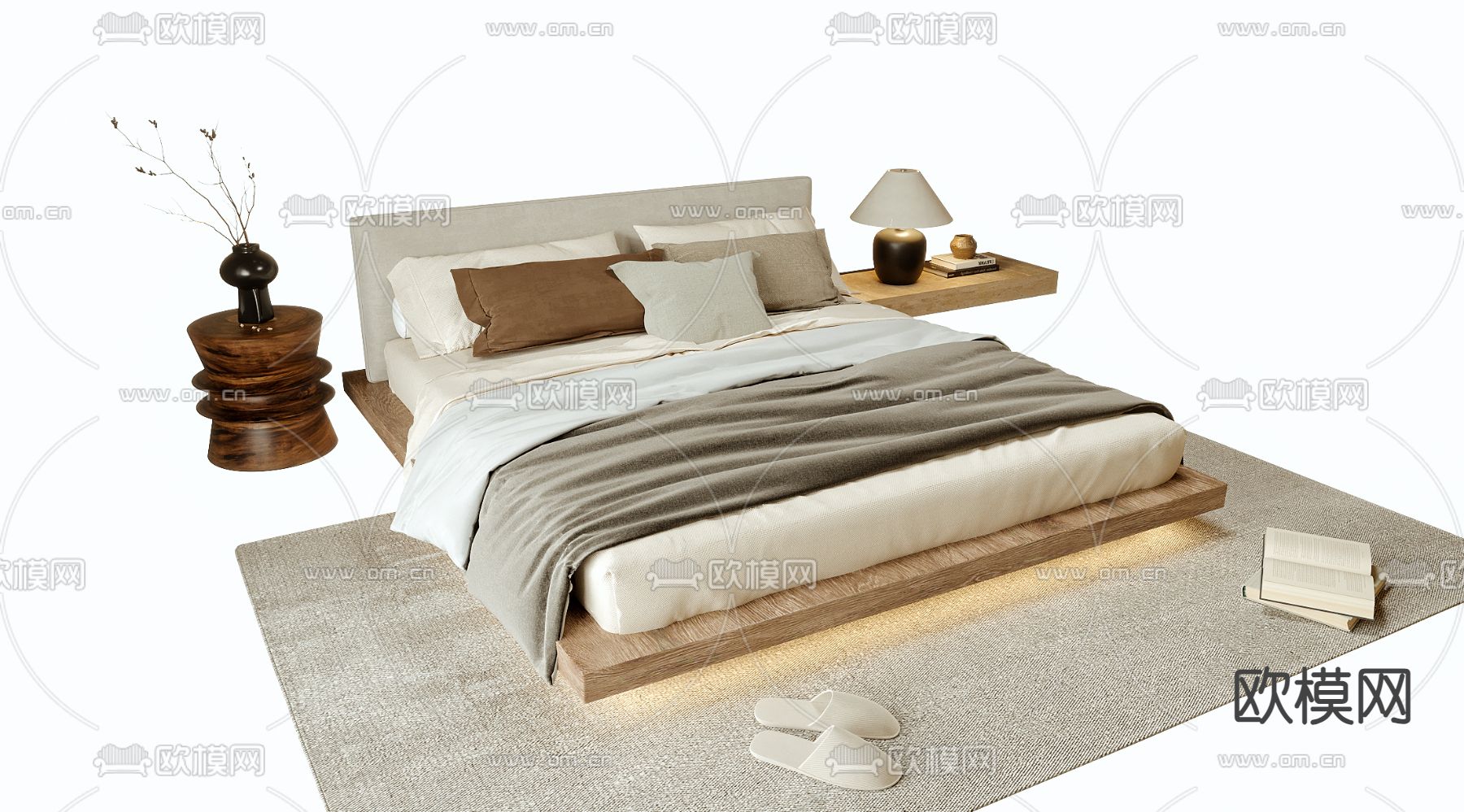侘寂双人床3d模型下载