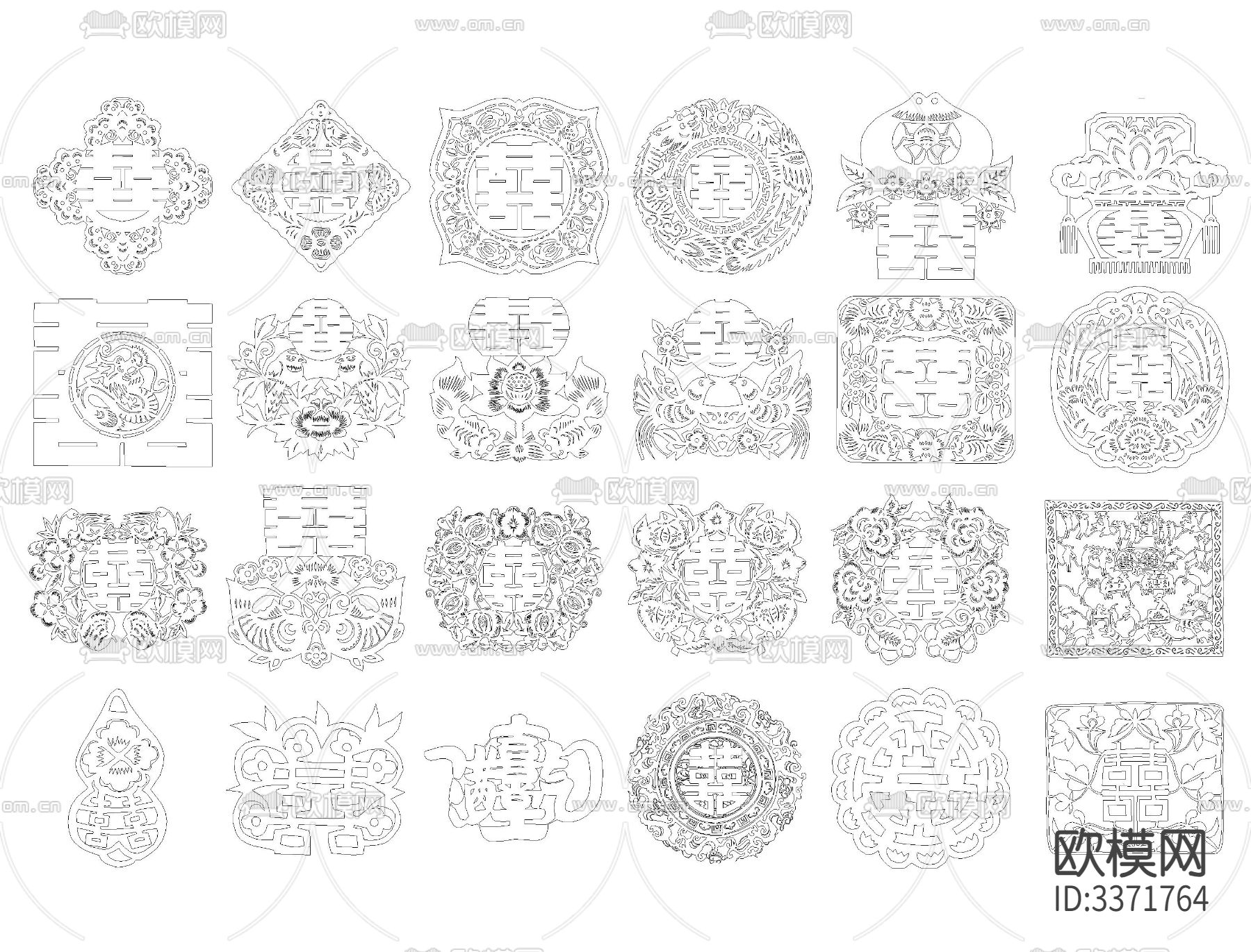 中式福禄寿喜字CAD图库下载（渲染图7）