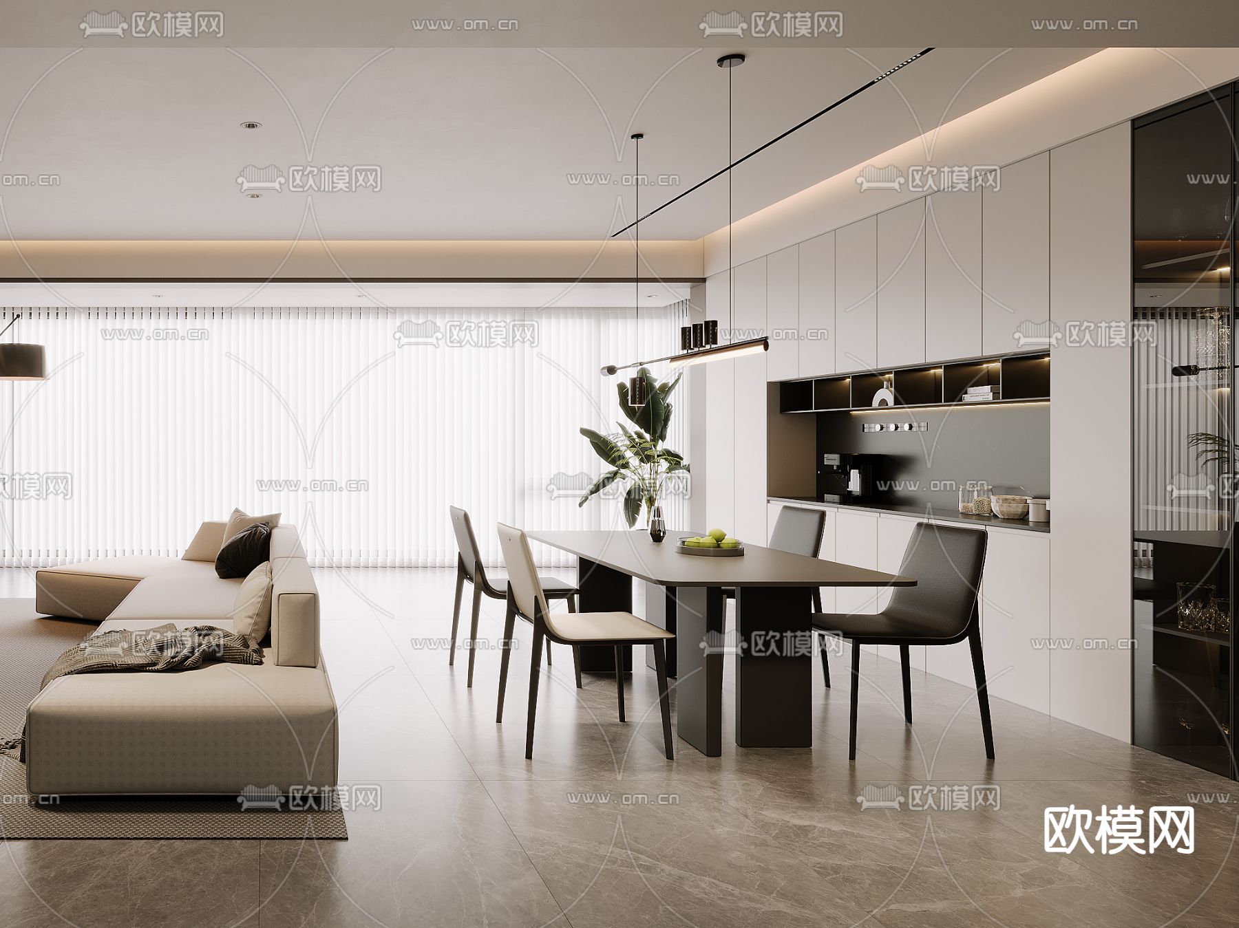 现代客餐厅3d模型下载（渲染图3）