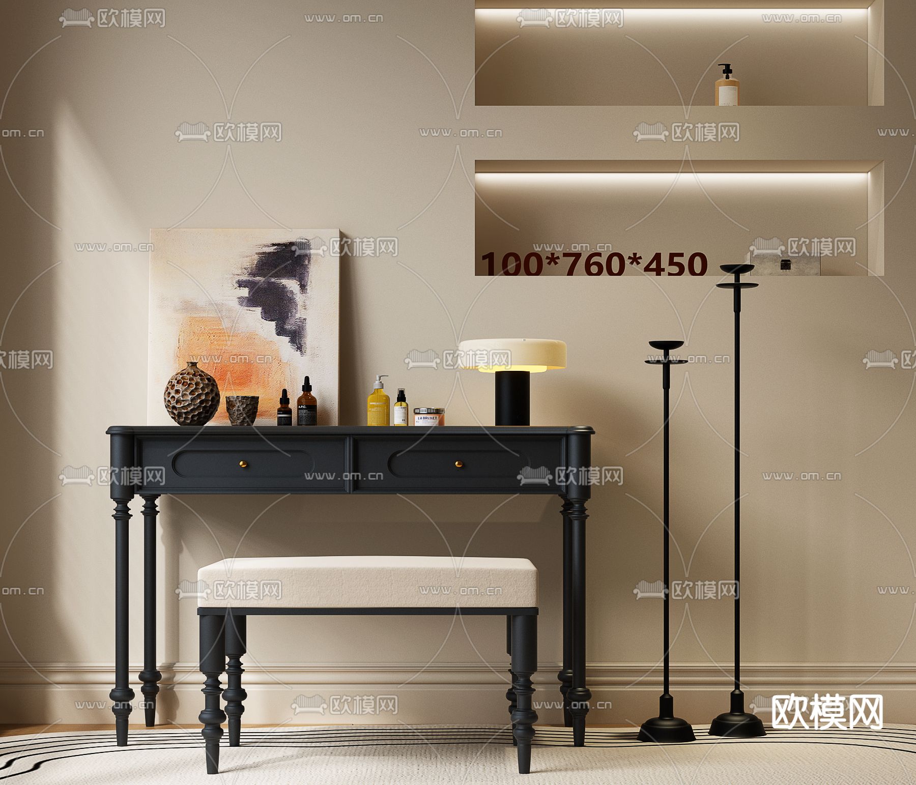 法式梳妆台 复古梳妆台3d模型下载