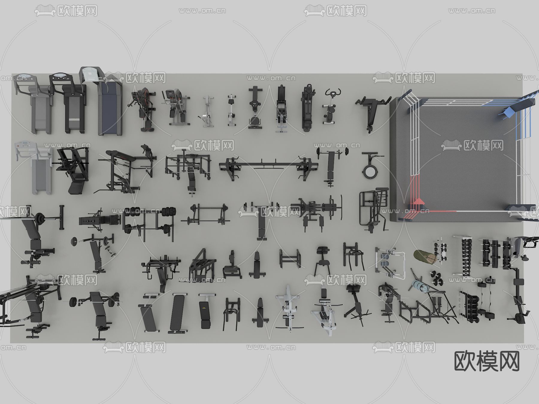 健身器械 健身器材 跑步机3d模型下载（渲染图2）