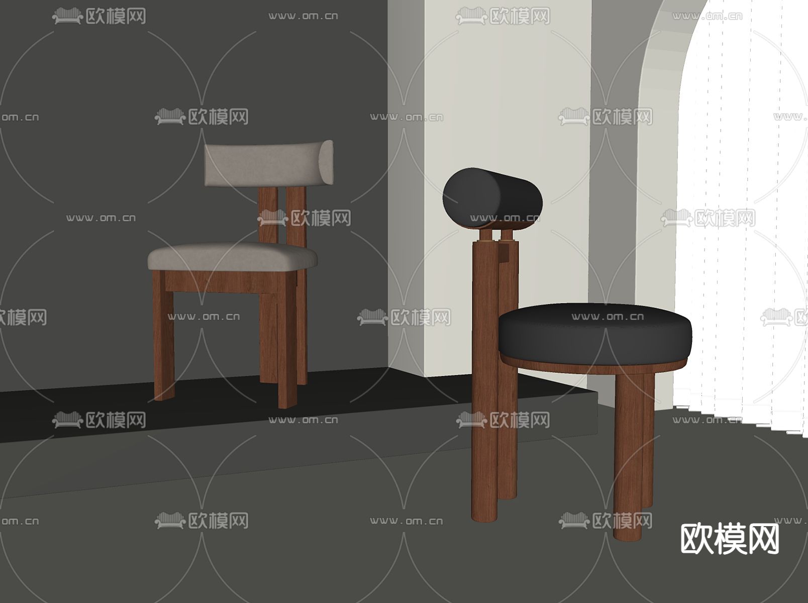 中古风单椅su模型下载（渲染图1）