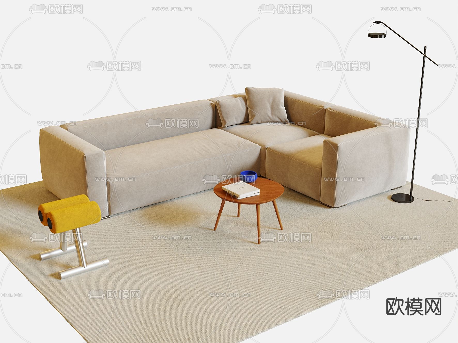 奶油风沙发 转角沙发3d模型下载