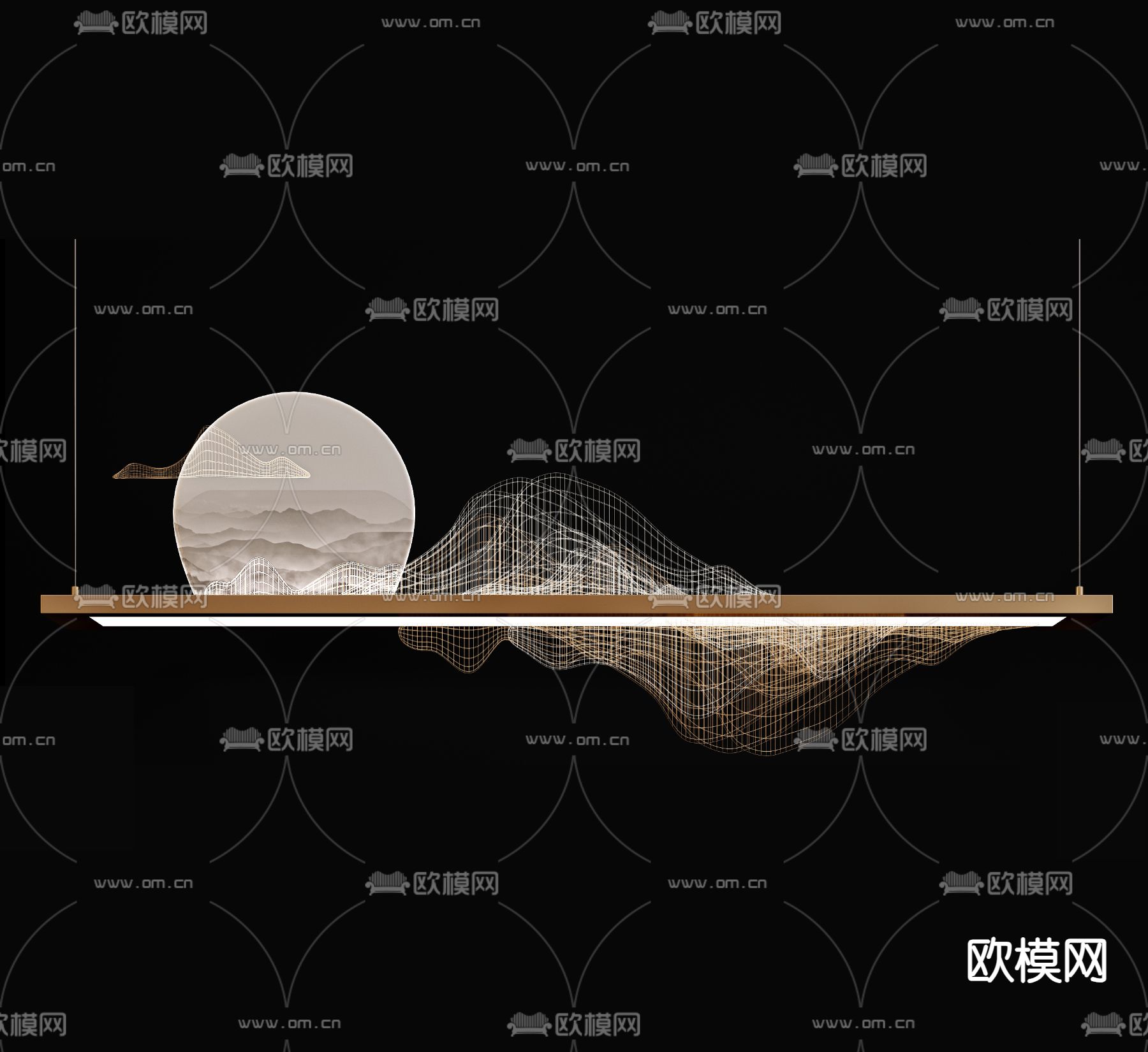 新中式吊灯3d模型下载（渲染图2）
