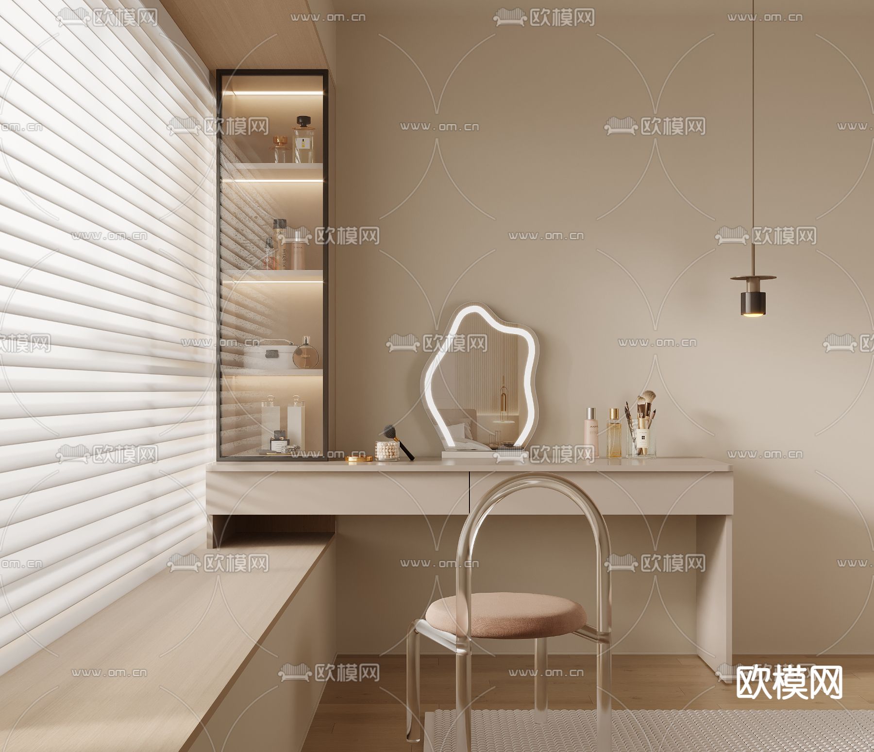 奶油风梳妆台3d模型下载