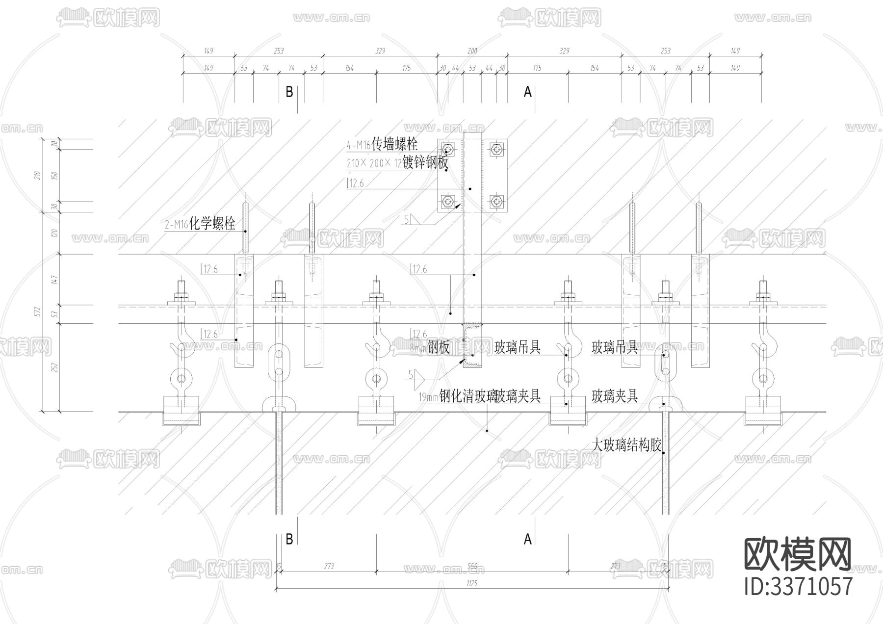 详细的外装节点 吊挂节点 石材柱cad大样图下载（渲染图7）