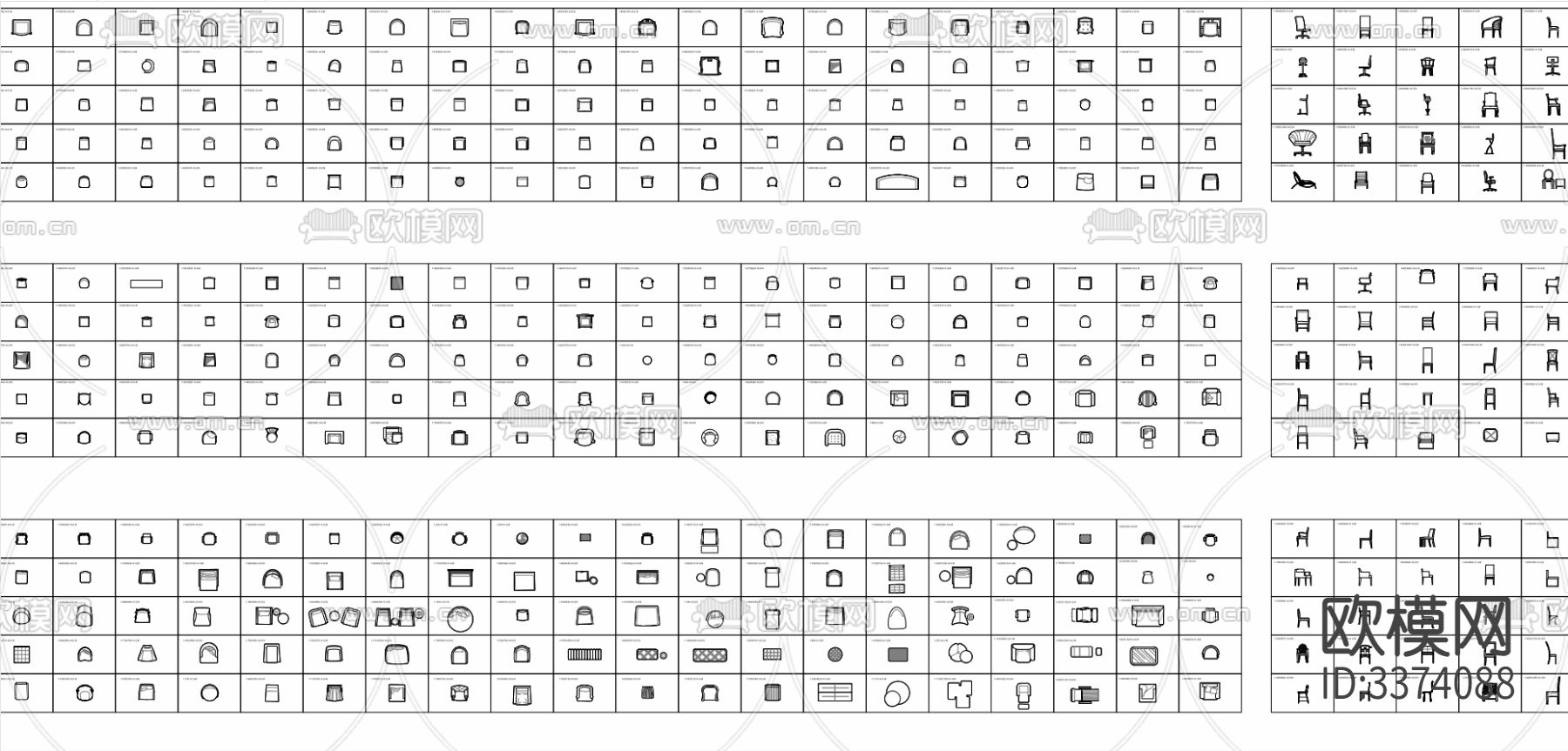椅凳平立面 遮罩CAD图库下载（渲染图3）