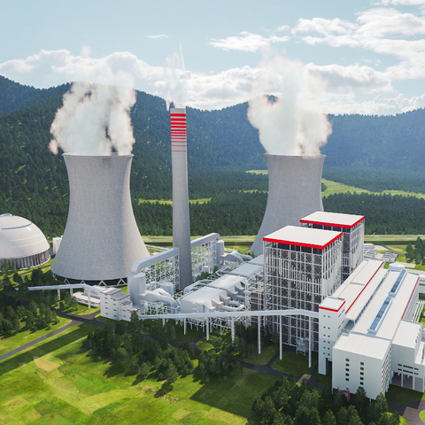  新能源电厂 发电站 高烟囱su模型 