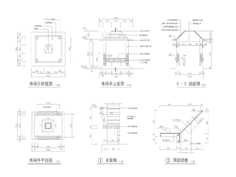  亭廊cad施工圖 