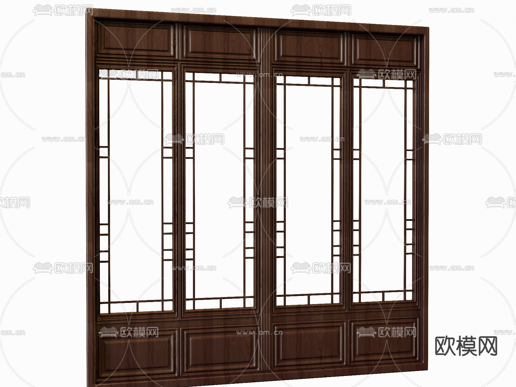 中式实木门 花格门 四开门3d模型下载