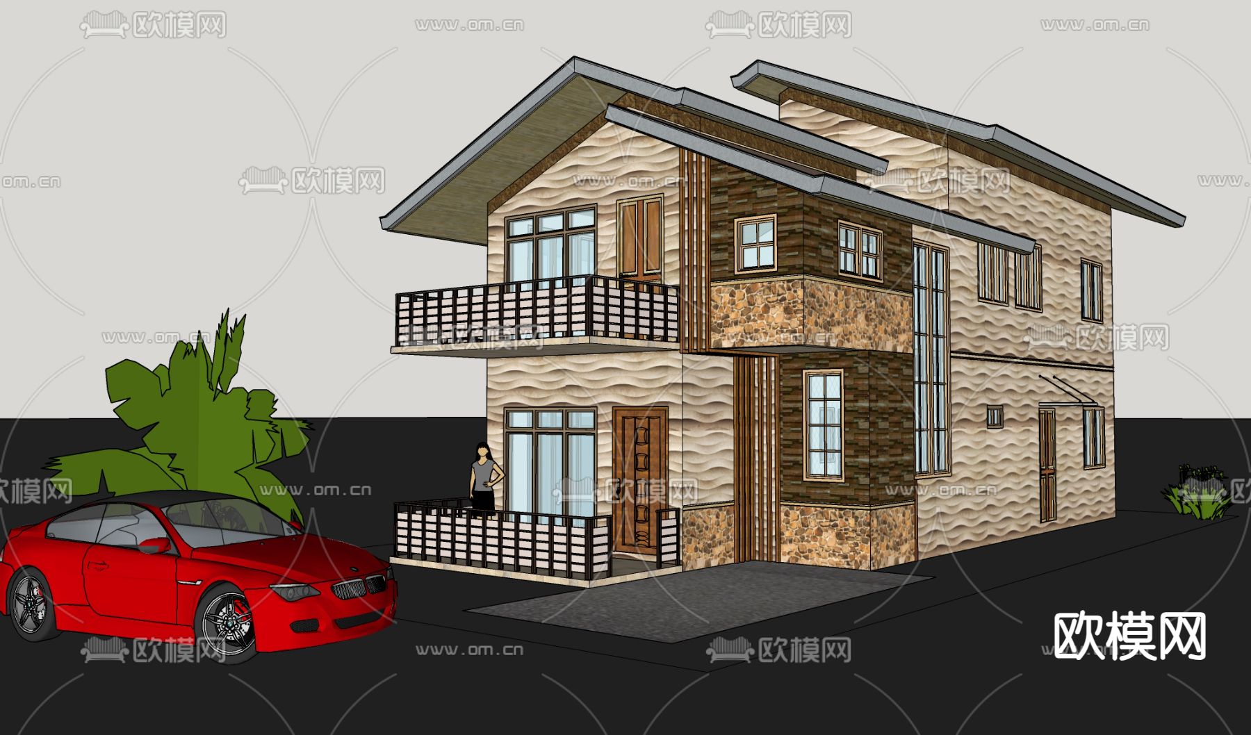 侘寂独栋别墅su模型下载（渲染图1）